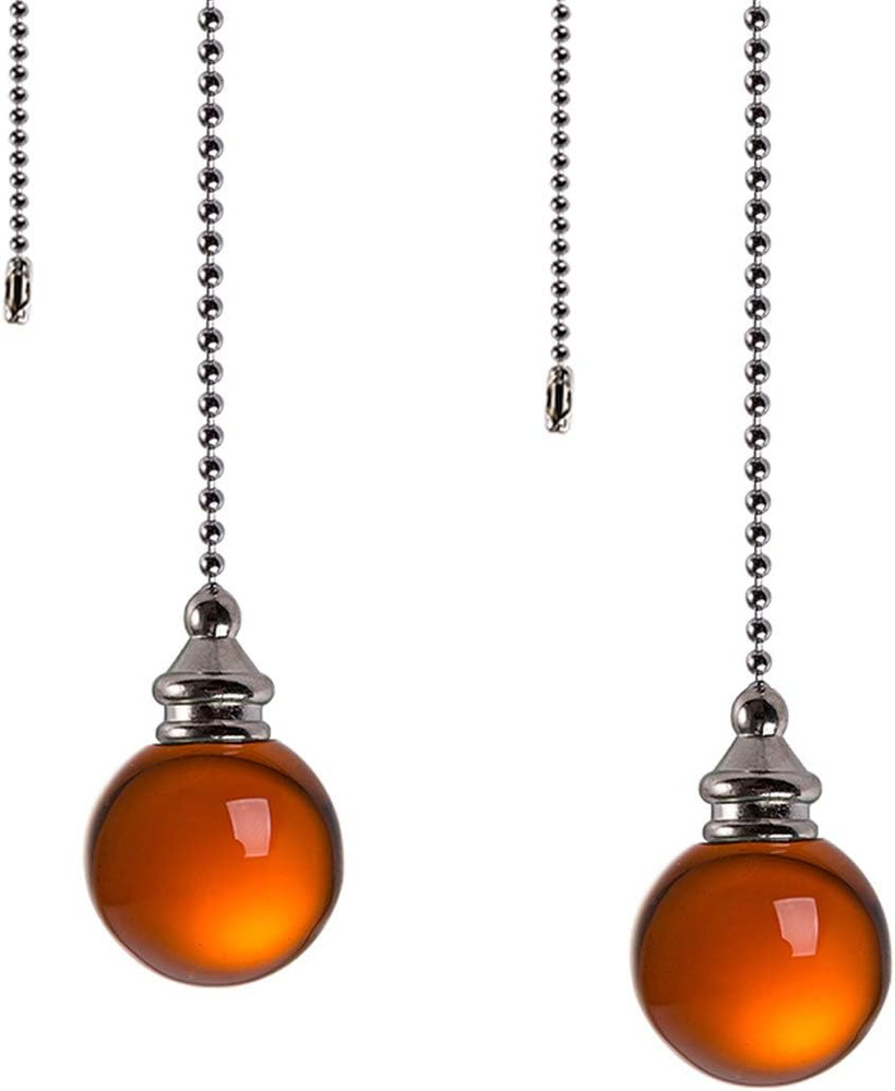 Ceiling Fan Pull Chain Set - 2 Pieces Amber Crystal Ball 30Mm Diameter Fan Pull