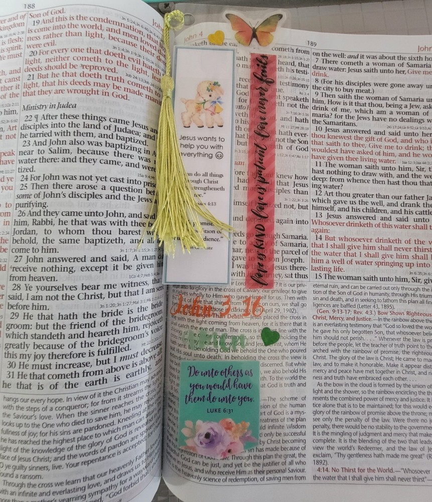 Religious Laminated Bookmark with Bible Scripture and Ellen White Quote