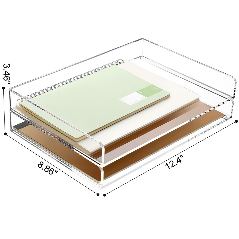 2 Pack- Stackable Paper Letter Tray, A4 File Tray Desk Organizer, Acrylic Des...