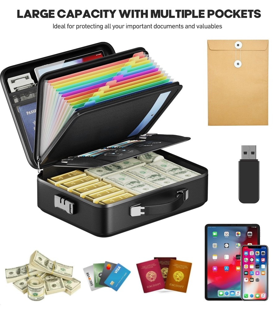 BigPonPon Fireproof Document Box, Hard Case Highly Flame-Resistant M, Black