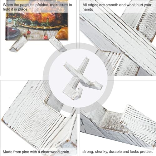 Cross Design Cookbook Stand - Beautiful Wood Texture, Stable Structure - White
