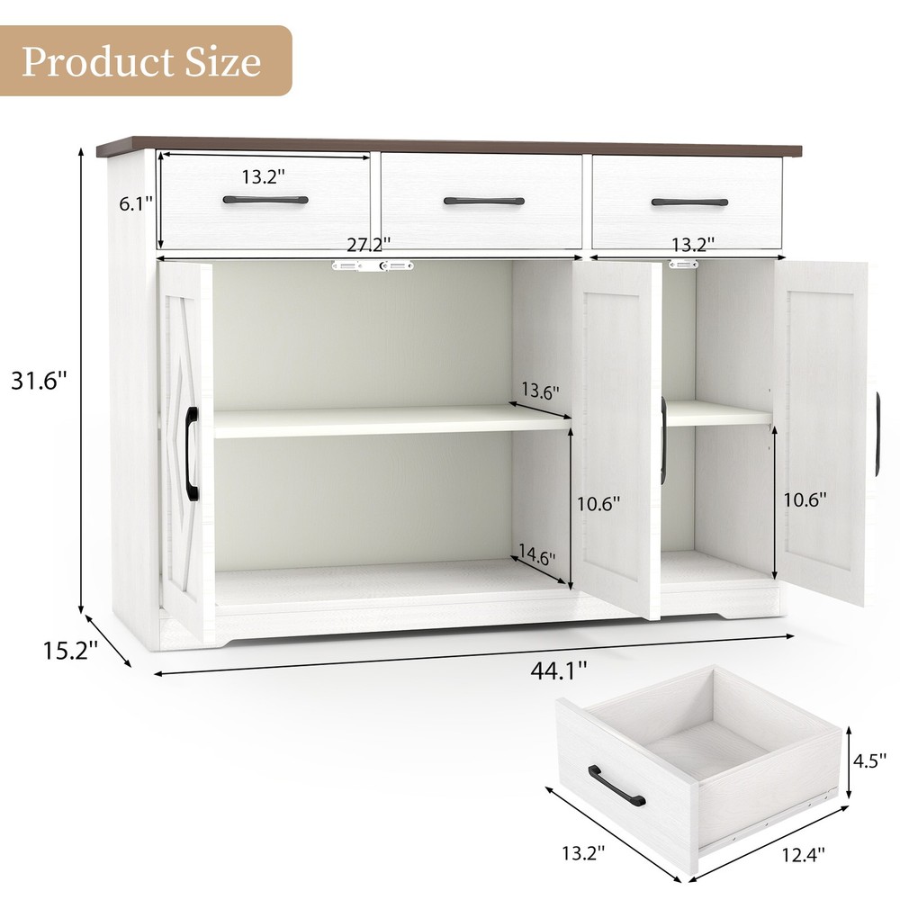Modern Farmhouse Sideboard Large Capacity Multifunctional Buffet Storage Cabinet