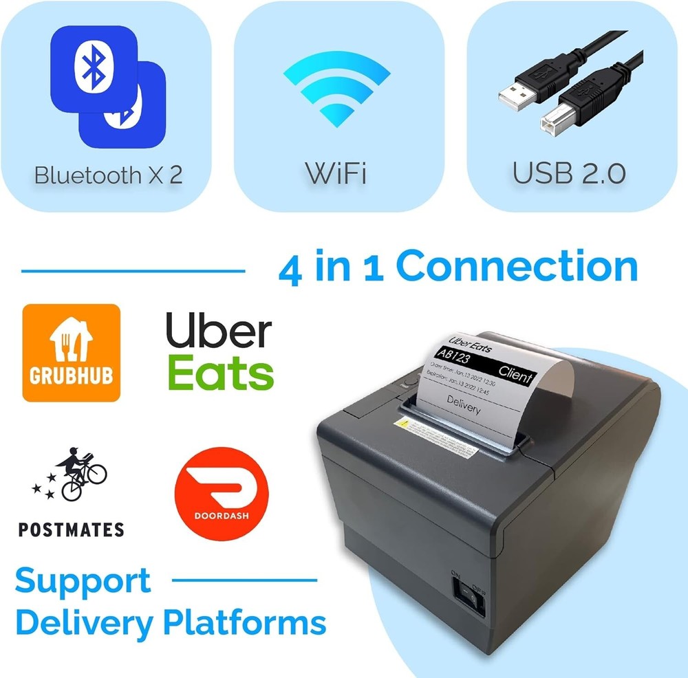 Multi Bluetooth Printer For Doordash, Ubereats, Skip, Square, Clover.