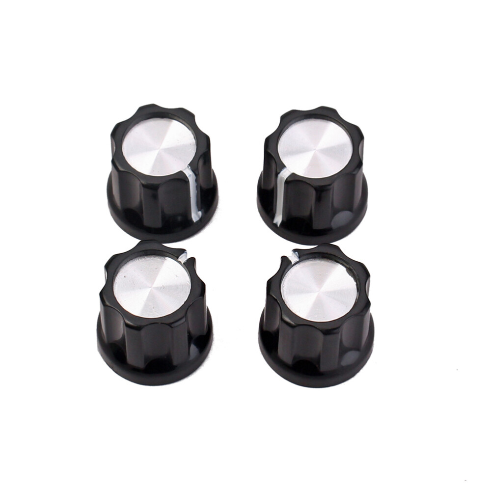 4pcs Black Silver Guitar Bass Knob Buttons D-type Shaft Pot Knobs (Black)