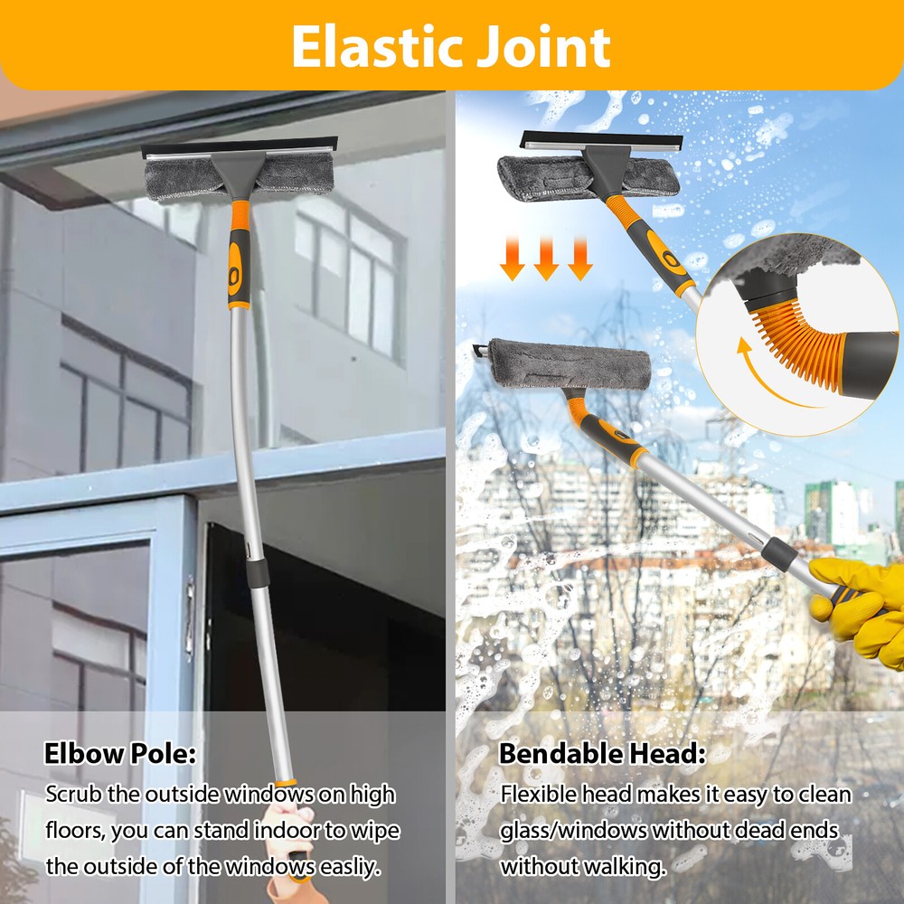 103'' Extendable Window Cleaner Telescopic Squeegee Long Handle Washer Scrubber