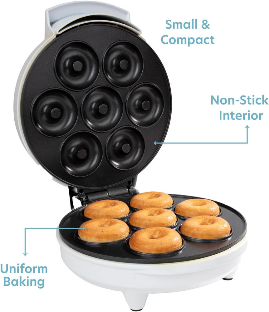 Mini Donut Maker- Electric Nonstick Surface Makes 7 Small Doughnuts- Decorate Fr