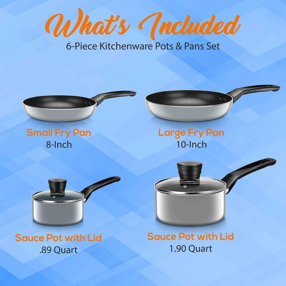 Serenelife Kitchenware Pots & Pans Set – Kitchen Cookware, Black Non-Stick-Gray