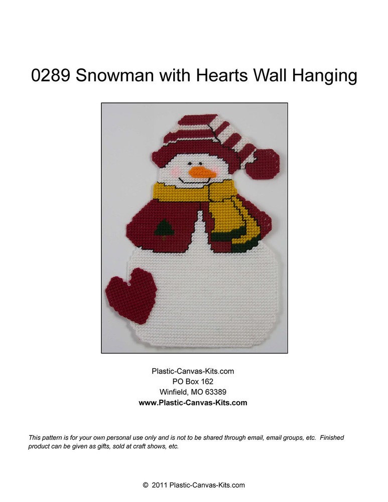 Snowman and Hearts Wall Hanging-Plastic Canvas Pattern or Kit