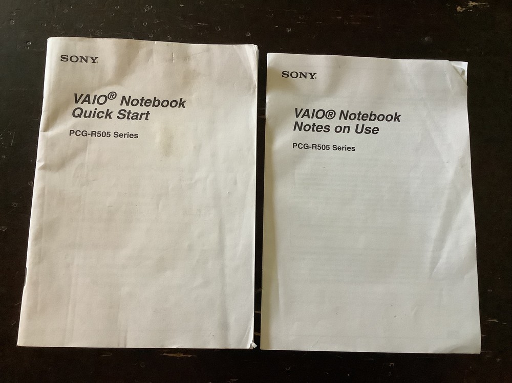 2 Sony VAIO Notebook Quick Start & Notes on Use PCG-R505 Series Computer manuals