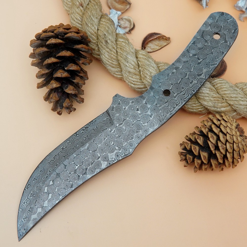 10" CUSTOM HANDMADE RAIN DROP PATTERN DAMASCUS STEEL BLANK BLADE CD4