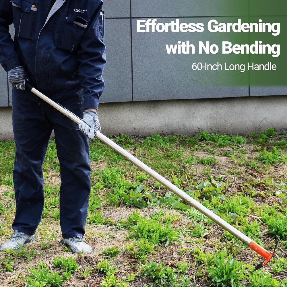 2-in-1 Garden Hoe and Weed Puller Rake,60'' Adjustable Long Handle Weeding Tool