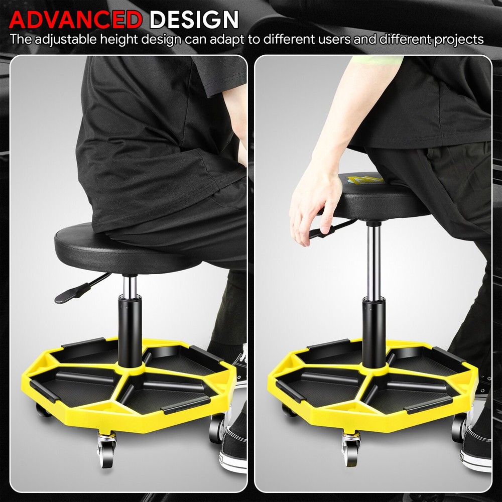 300lbs Adjustable Height Mechanics Rolling Seat Creeper Garage Work Stool Yellow