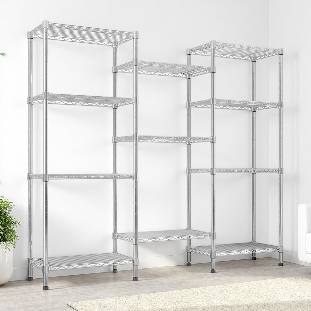 4-Tier Wire Shelving Unit - 3-Column, Heavy Duty, Adjustable, Modular & Silver