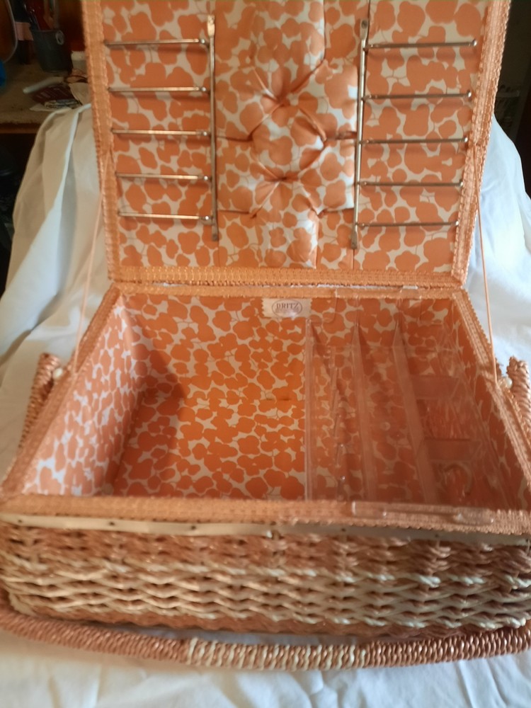 Woven Wicker Sewing Basket in Orange