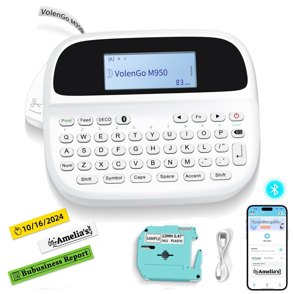 Label Maker Machine with Tape, Rechargeable Backlit Bluetooth Labelmaker, for...