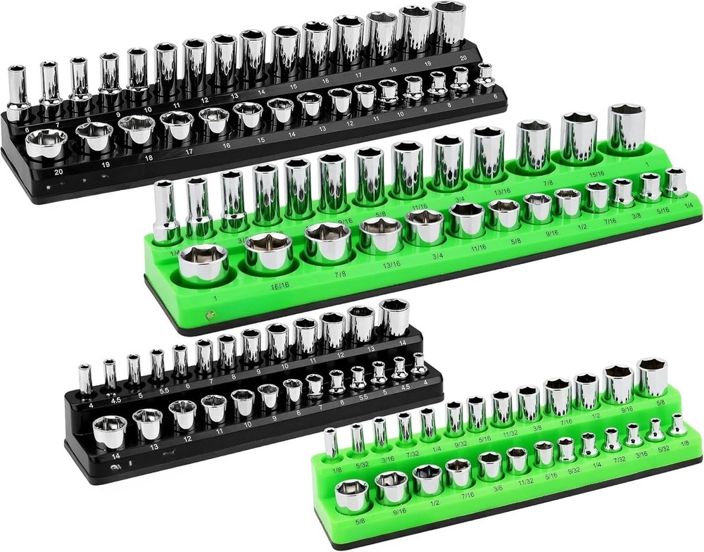 Magnetic Socket Organizer Set, Metric & SAE Socket Holder Set Includes 1/4"