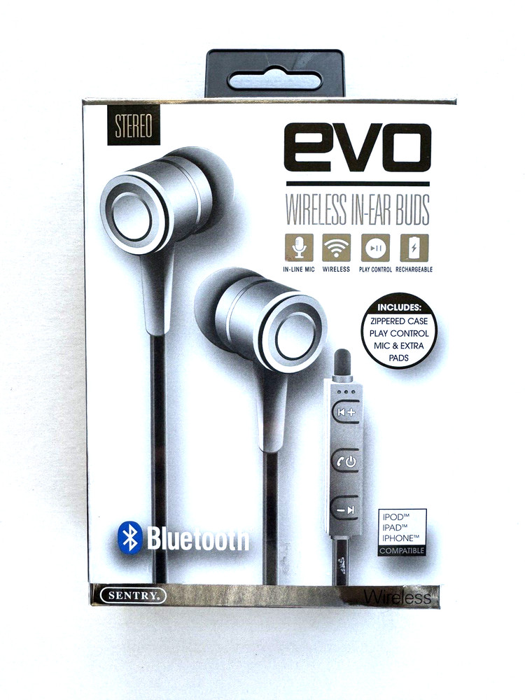 EVO Wireless Bluetooth Earbuds w/Mic - White Includes zippered case, extra pads