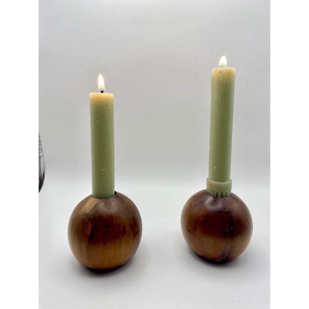 Solid Wood Ball Candle Holders