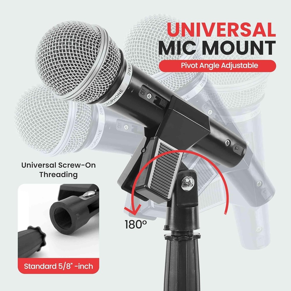 Pyle Adjustable Microphone Stand - Universal Mic with 1 Pack, Black