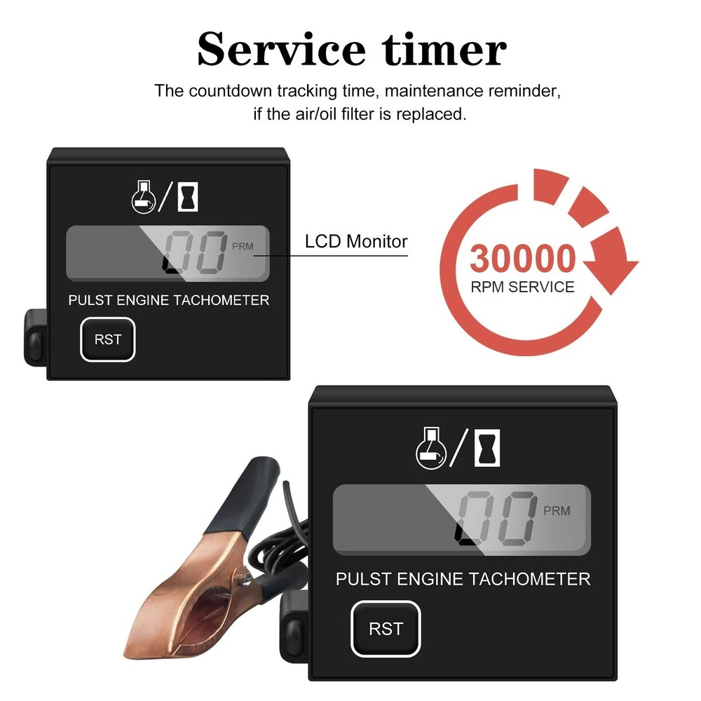 Small Engine Tachometer, Digital Tachometer Tach Gauge Reset Function Equipped w