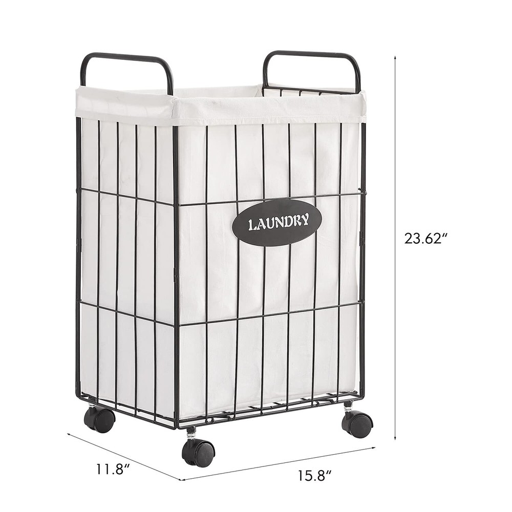 Mxfurhawa Iron Wire Laundry Hamper With Rolling Lockable Wheels, Folding Laun...