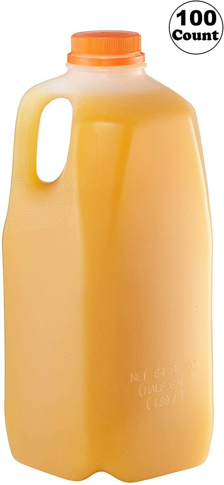 [ 100 Pack ] Empty Plastic Juice Bottles with Tamper Evident Caps 64 Oz.