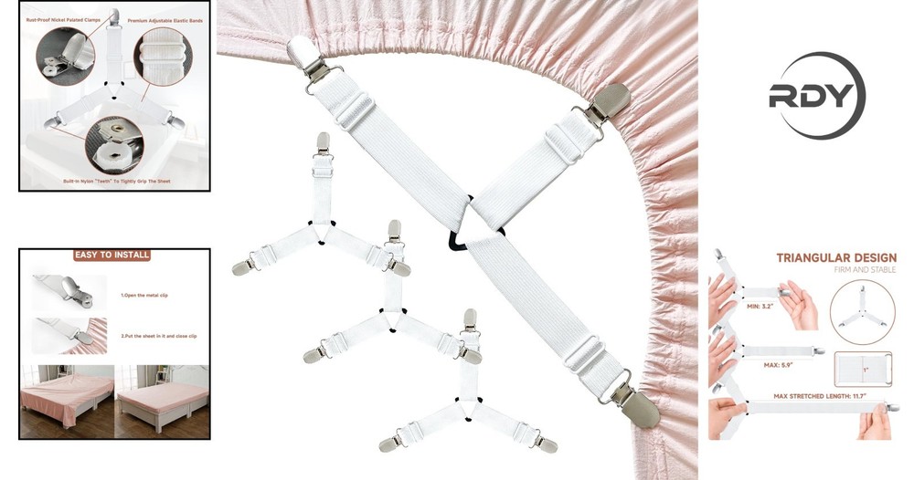 Heavy-Duty Non-Slip Bed Sheet Clips - 4 Adjustable Holders for Corner Security