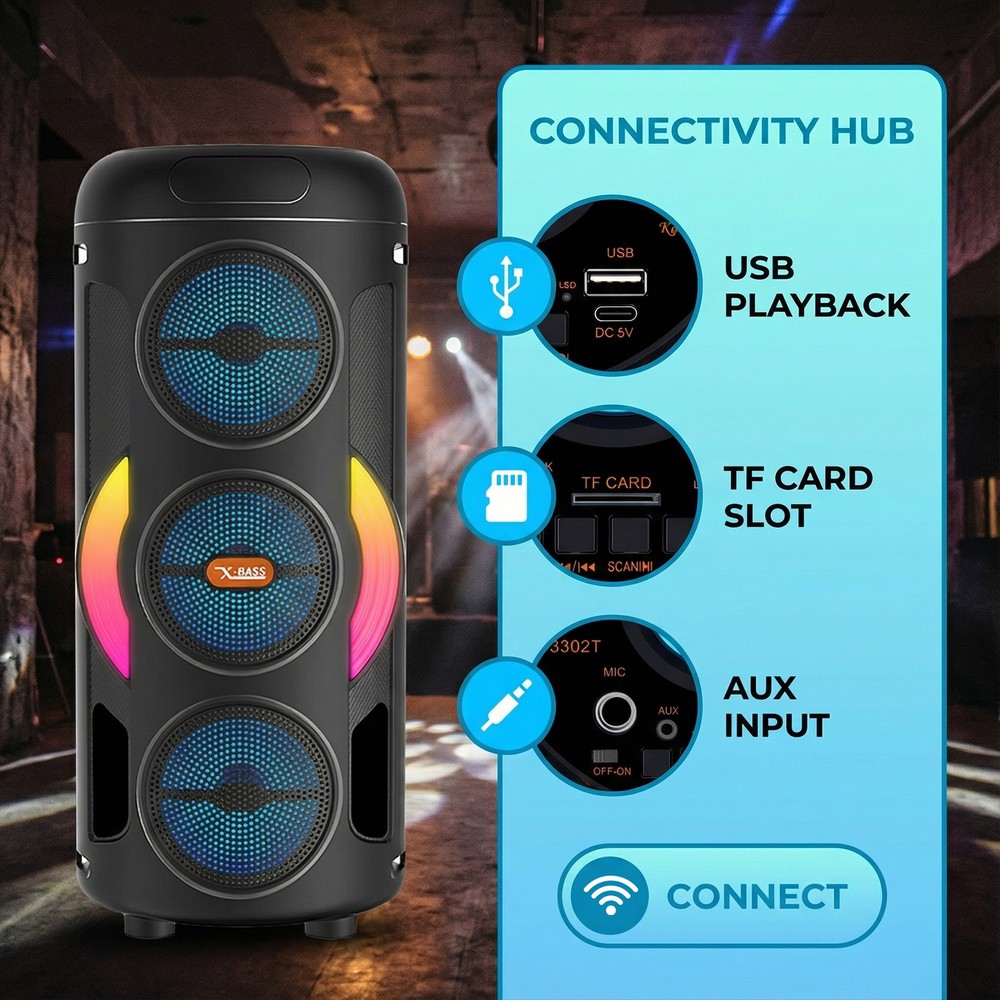 BT Party Bluetooth Speaker System Big Led Portable Stereo Tailgate Loud