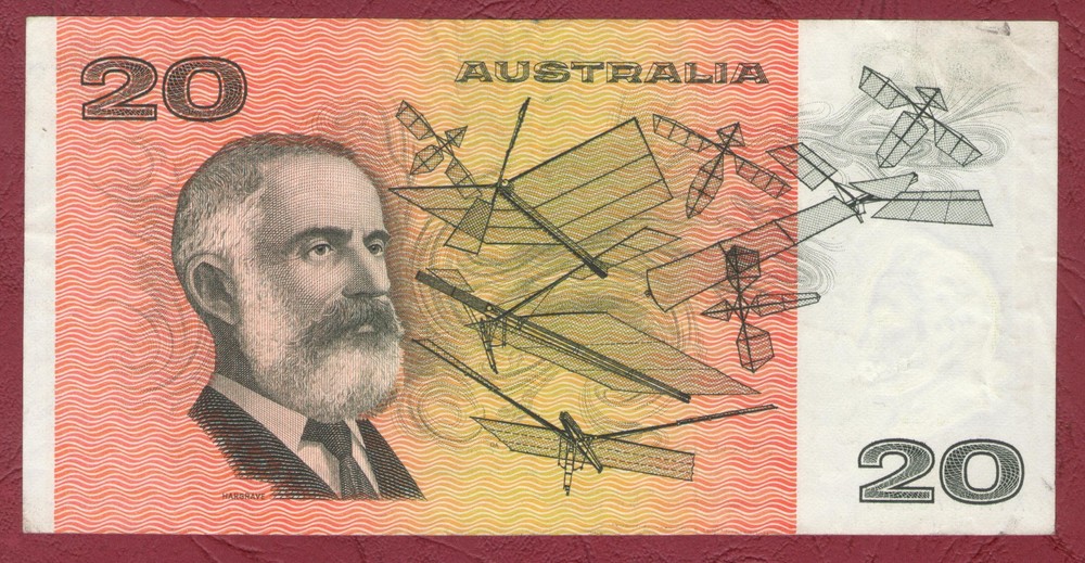 AUSTRALIAN PAPER BANKNOTE 1976 PHILLIPS / WHEELER $20 SIDE THREAD