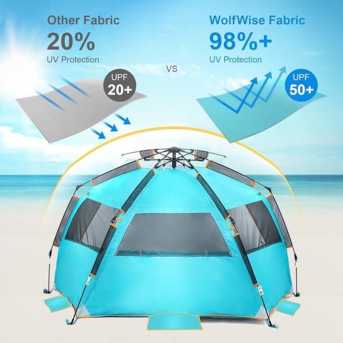 Beach Tent, 3-4 persons, Portable, Blue | WolfWise