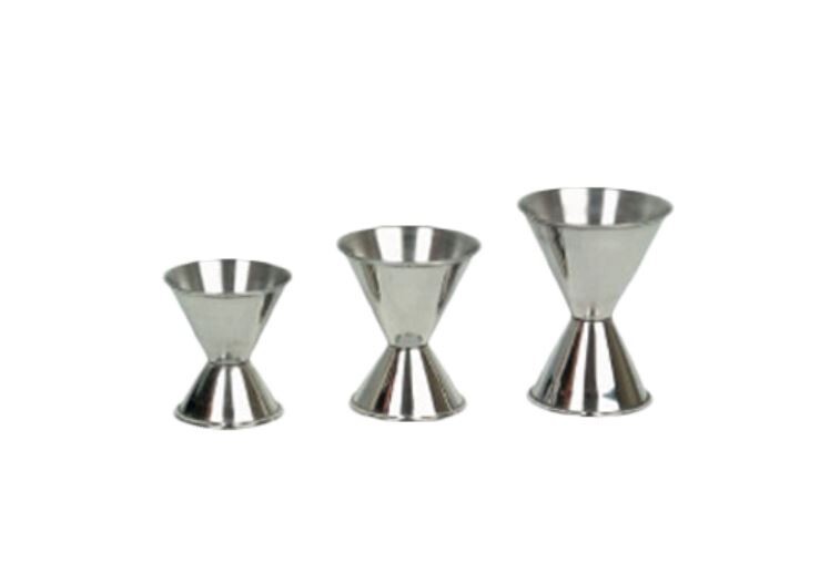 Jigger, 1/2 oz. & 1 oz., rolled edge, stainless steel
