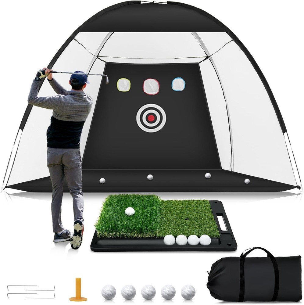 Golf Net for Hitting Practice, 10 x 7FT Golf Training Net with Mat and Target...