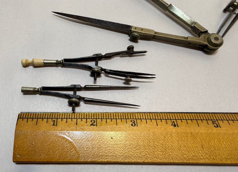 Vintage Assorted Small Drafting Tools Nickel Silver Compass Dividers