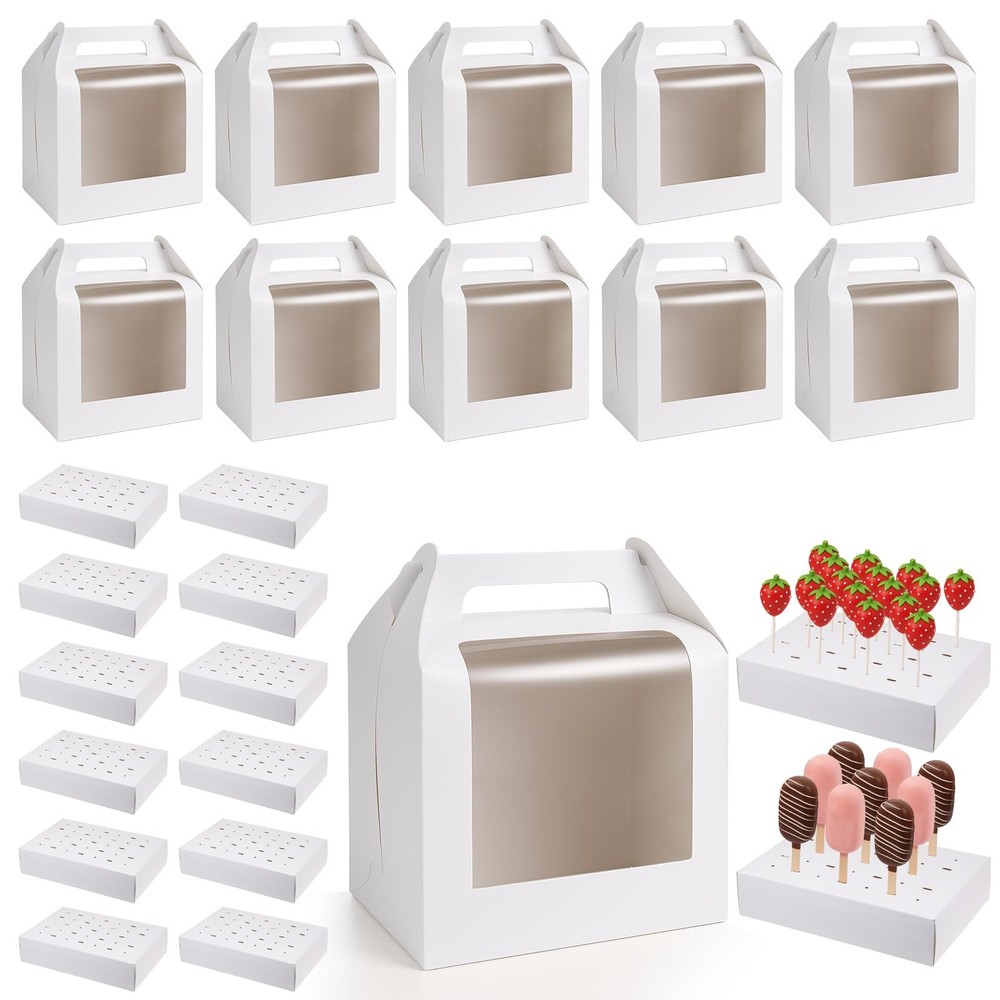 12 PCS Portable Cake Pop Holder Boxes White Candy Box Display Stand Gift