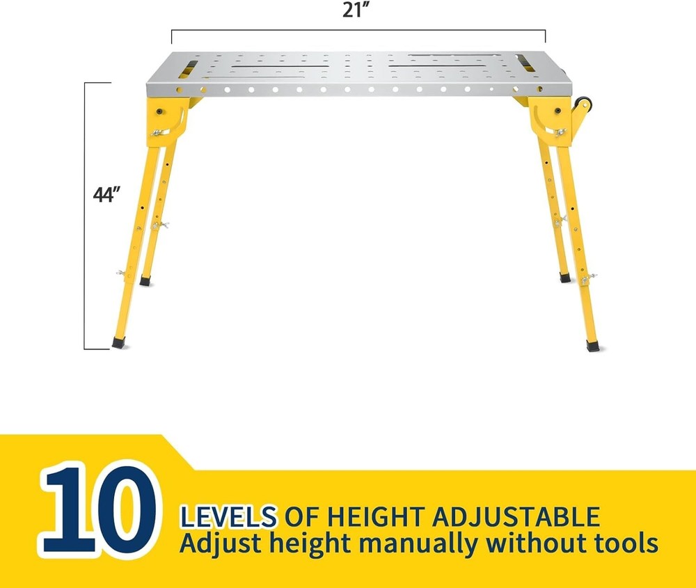 Welding Table 500LBS Folding Welding Workbench Wheels 44X21'' Adjustable Height