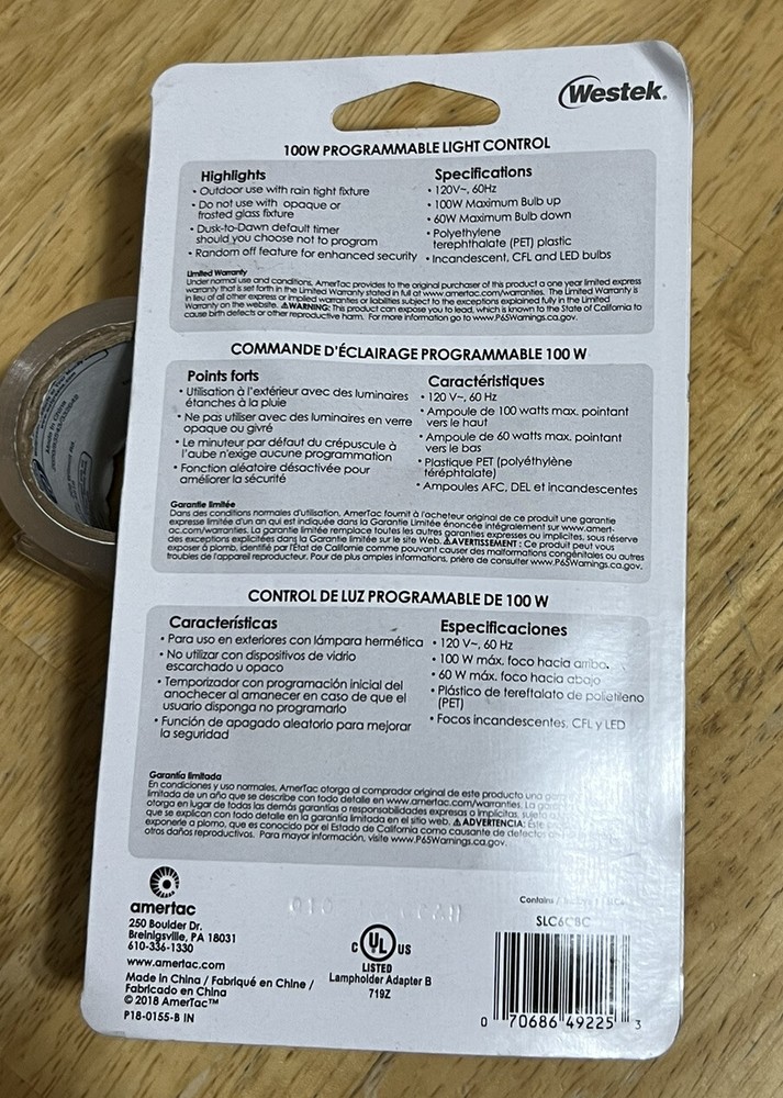 Westek SLC6CBC-4 100W Programmable Screw-In Light Control, White (2 Pack)