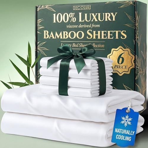 100% Viscose Derived from Bamboo Sheets Size - Luxury 6 Pc Queen White