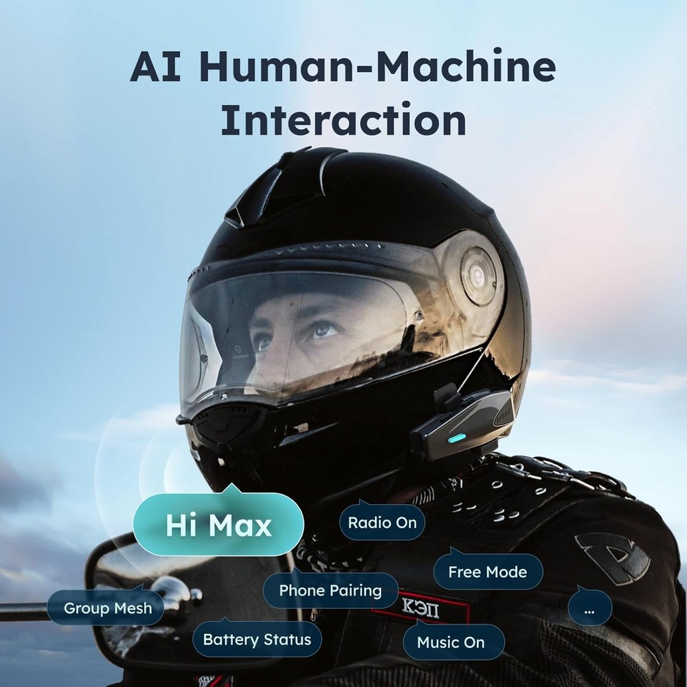 S1 Motorcycle Bluetooth Headset with 3 Intercom Modes, 8-Rider Mesh Grey