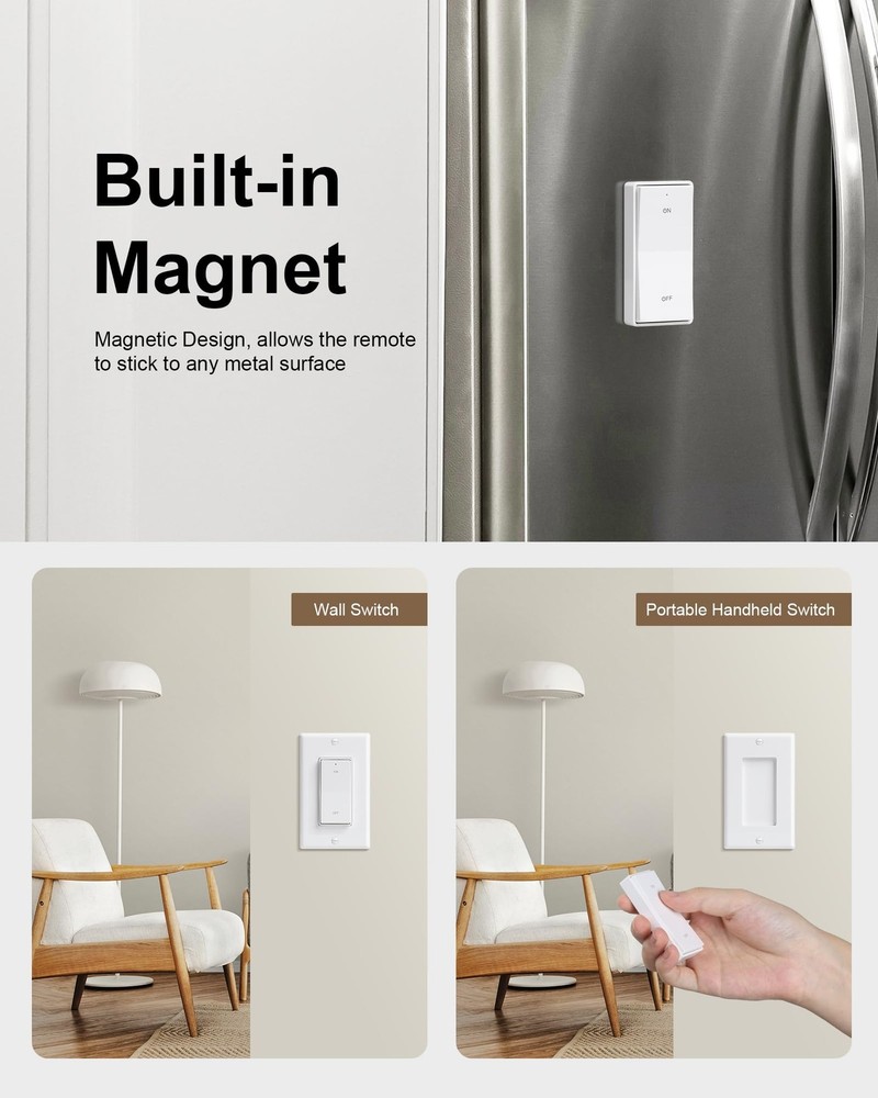 Remote Control Outlet, Decorator Rocker Wall Switch, 200FT Long Range Wireles...