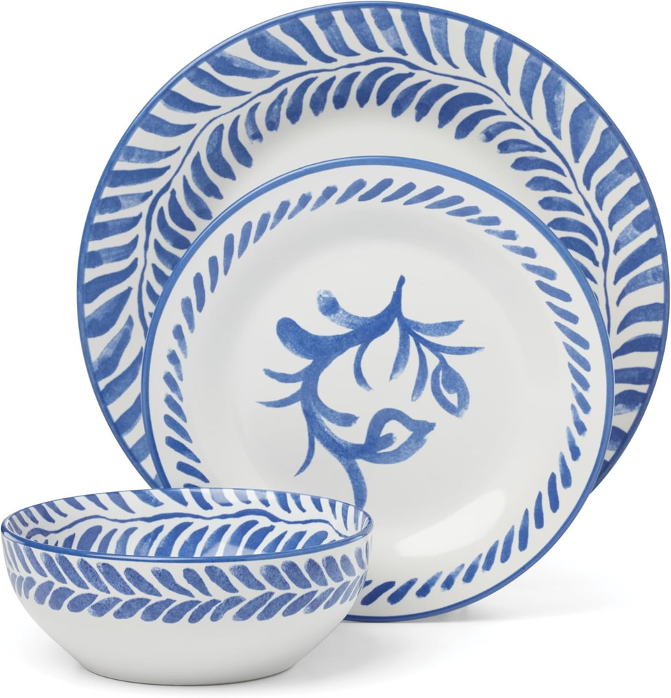 Dinnerware Set, Solear Blue 12-Piece Set, Service for 4, Stoneware Material, Dis