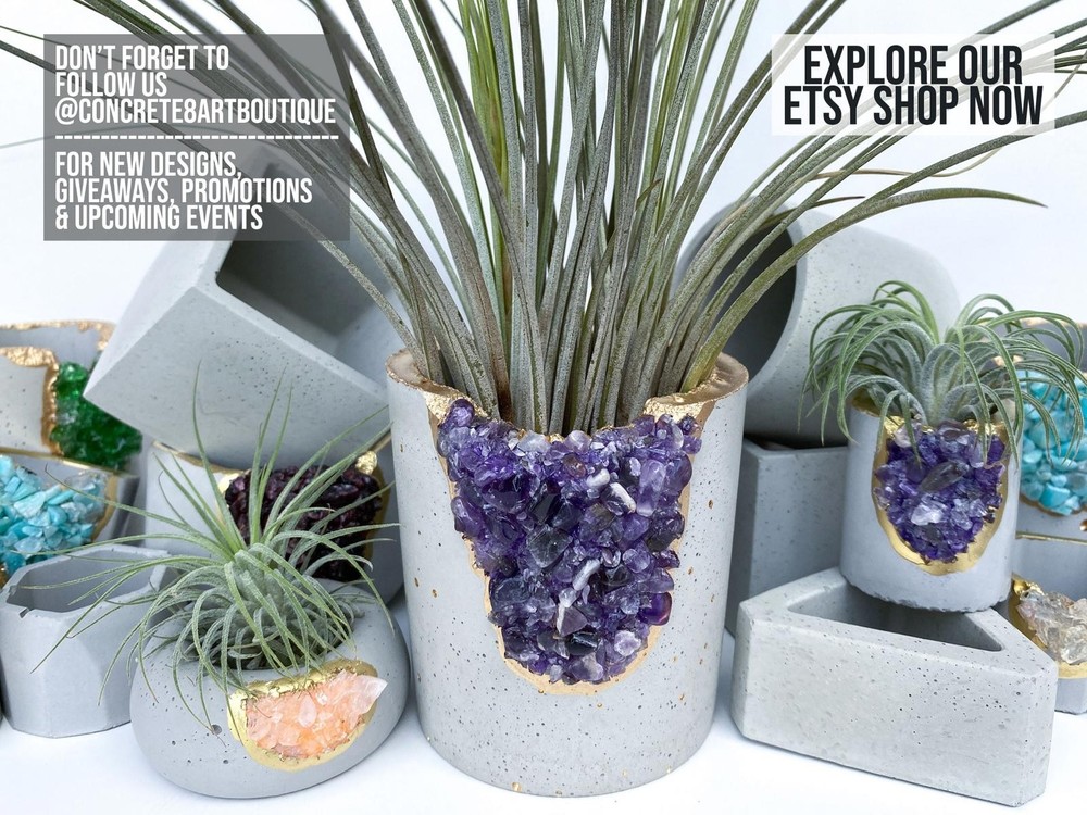 Amethyst Crystal Concrete Planter | Geode Succulent Pot