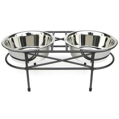 Mesh Elevated Double Dog Bowl Large Black