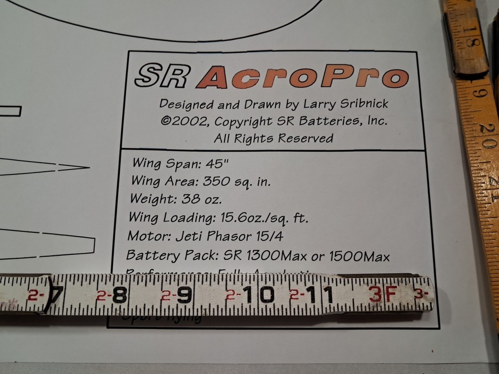 Model Airplane Large Printed Plan RC Scale Plane Drawing Wingspan ~45" P2