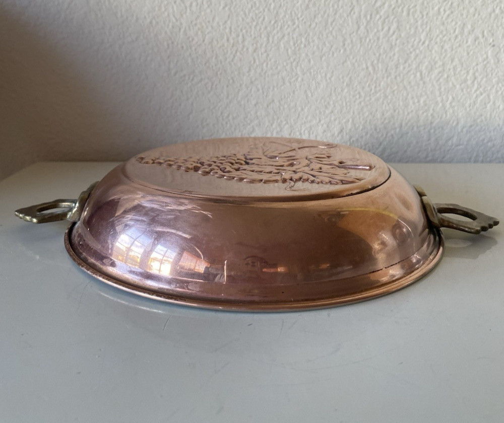 Solid Copper Grape Cluster Motif Mold With Double Brass Handles Hanging Decor