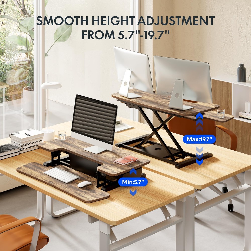 FLEXISPOT 35" Electric Standing Desk Converter, Height Adjustable 35", Rustic