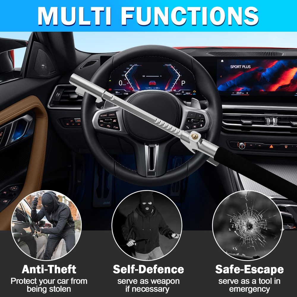 MONOJOY Steering Wheel Lock Universal Security Car Locks with Stretch, Black