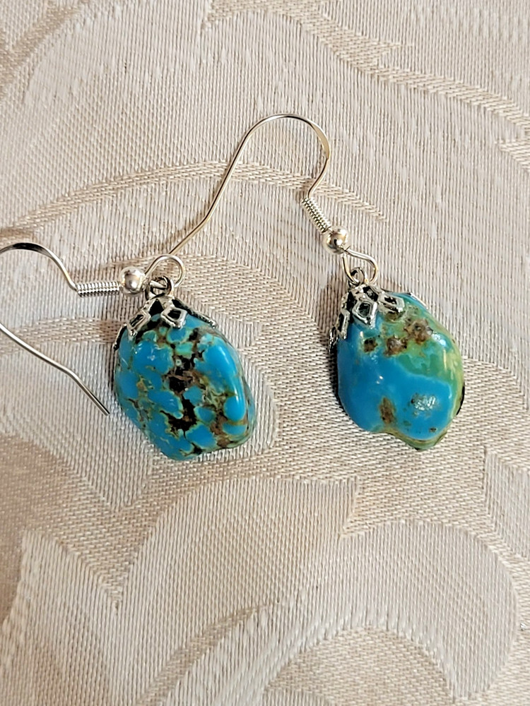 Kingman Raw Blue Turquoise Nugget Dangle Earrings