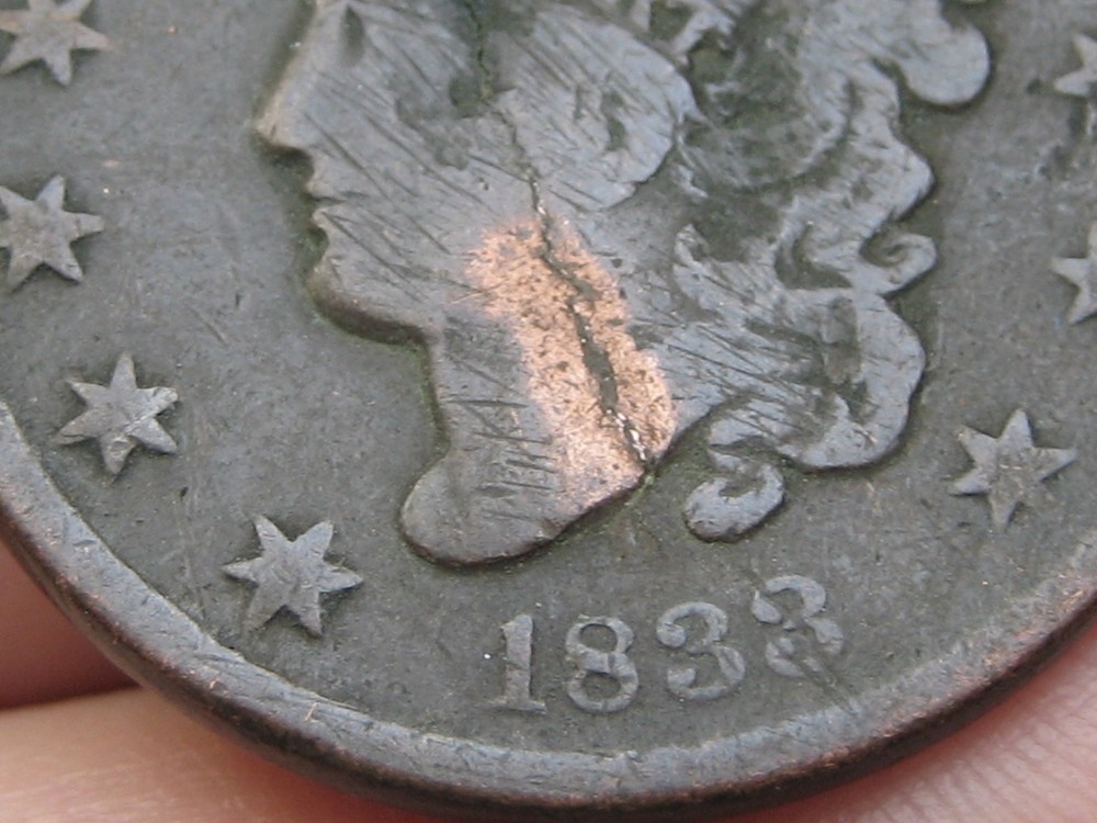 1833 Matron Head Large Cent Penny- Good/VG Details