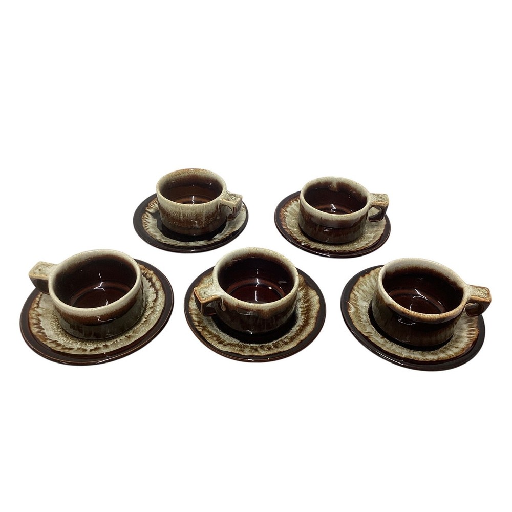 Brown Drip Glaze Stoneware Cup & Saucer Set