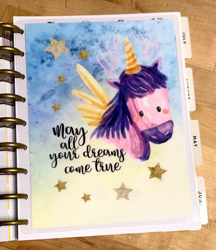 Unicorn "Make dreams come true" 2-Sided Dashboard for use with Happy Planner